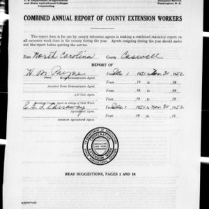 Combined Annual Report of County Extension Workers, African American, Caswell County, NC
