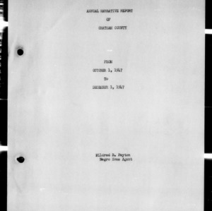 Narrative Report of Home Agent, African American, Chatham County, NC, October to December, 1947