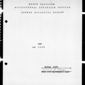 Annual Narrative Report of 4-H Work, African American, Chatham County, NC, 1954