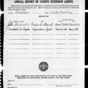 Annual Report of County Extension Agents, African American, Chatham County, NC