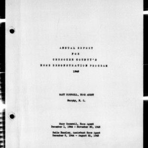 Annual Report for Home Demonstration Program, Cherokee County, NC, 1945