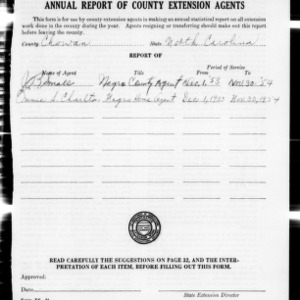 Annual Report of County Extension Agents, African American, Chowan County, NC