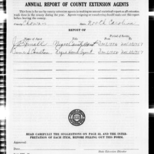 Annual Report of County Extension Agents, African American, Chowan County, NC