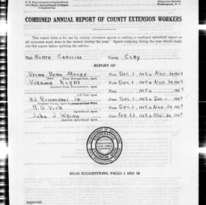 Combined Annual Report of County Extension Workers, Clay County, NC