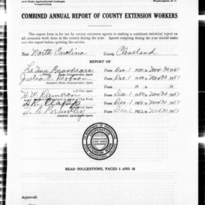 Combined Annual Report of County Extension Workers, Cleveland County, NC