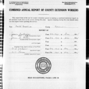 Combined Annual Report of County Extension Workers, Craven County, NC