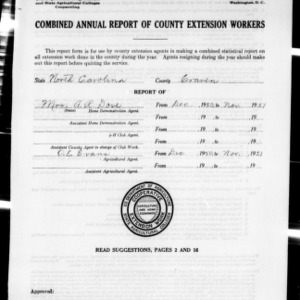 Combined Annual Report of County Extension Workers, African American, Craven County, NC