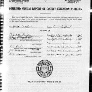 Combined Annual Report of County Extension Workers, Cumberland County, NC