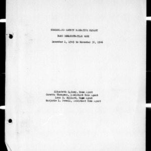 Annual Narrative Report of Home Demonstration Work, Cumberland County, NC, 1946