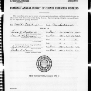 Combined Annual Report of County Extension Workers, Cumberland County, NC