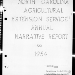 Annual Narrative Report of Extension Work, African American, Cumberland County, NC, 1954