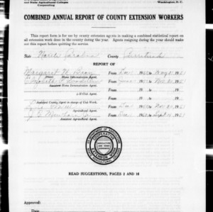 Combined Annual Report of County Extension Workers, Currituck County, NC