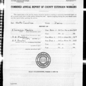 Combined Annual Report of County Extension Workers, Davie County, NC