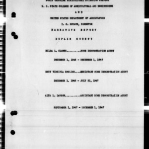 Annual Narrative Report of Home Demonstration Work, Duplin County, NC, 1947