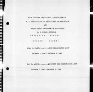 Annual Narrative Report of Home Demonstration Work and 4-H Club Work, Duplin County, NC, 1948