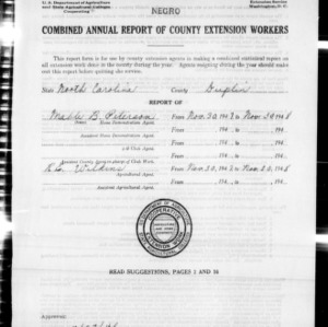 Combined Annual Report of County Extension Workers, African American, Duplin County, NC
