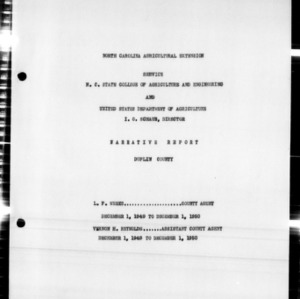 Annual Narrative Report of Extension Work, Duplin County, NC, 1950