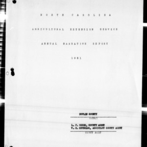 Annual Narrative Report of Extension Work, Duplin County, NC, 1951