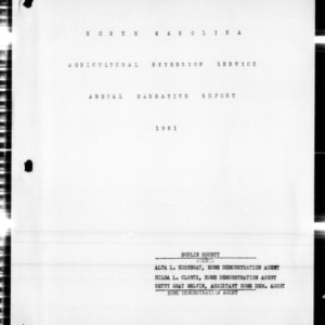 Narrative Report of Home Demonstration Work, Duplin County, NC, December 1950 to June 1951
