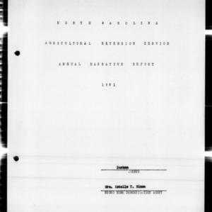 Annual Narrative Report of Home Demonstration Work, Durham County, NC, 1951
