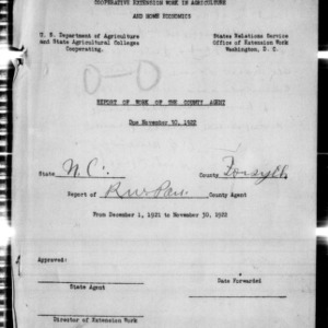 Report of Work of the County Extension Agent, Forsyth County, NC, 1922