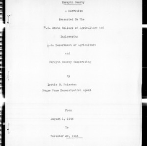 Narrative Report of Home Demonstration Work, African American, Forsyth County, NC, August to November, 1946