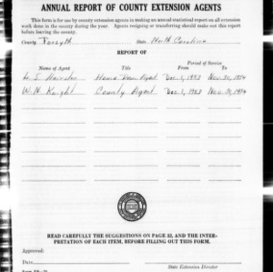 Annual Report of County Extension Agents, African American, Forsyth County, NC