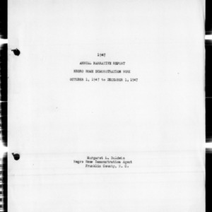 Annual Narrative Report of Home Demonstration Work, African American, Franklin County, NC, 1947