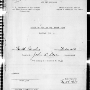 Report of Work of the County Extension Agent, Granville County, NC, 1920