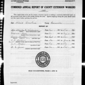 Combined Annual Report of County Extension Workers, Granville County, NC, 1948