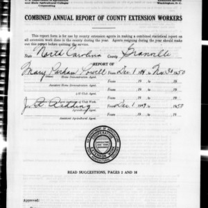 Combined Annual Report of County Extension Workers, African American, Granville County, NC