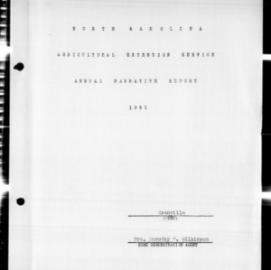 Home Demonstration Service Annual Narrative Report, Granville County, NC, 1951