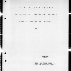 Home Demonstration Service Annual Narrative Report, African American, Granville County, NC, 1951