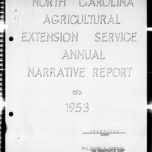 Home Demonstration Service Annual Narrative Report, Granville County, NC, 1953