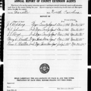 Annual Report of County Extension Agents, African American, Granville County, NC