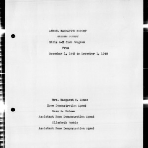Annual Narrative Report of Girls 4-H Club Program, Greene County, NC, 1949