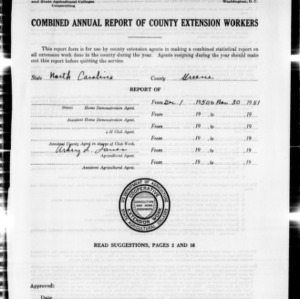Combined Annual Report of County Agricultural Extension Workers, African American, Greene County, NC