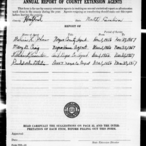 Annual Report of County Extension Agents, African American, Hertford County, NC