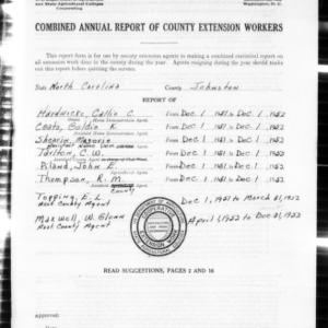 Combined Annual Report of County Extension Workers, Johnston County, NC