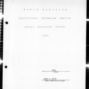 Annual Narrative Report on Home Demonstration Agent Work, Jones County, NC, 1951