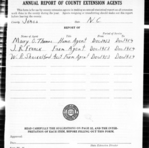 Annual Report of County Extension Agents, Jones County, NC