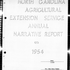 Annual Narrative Report on Home Demonstration Agent Work, Jones County, NC, 1954