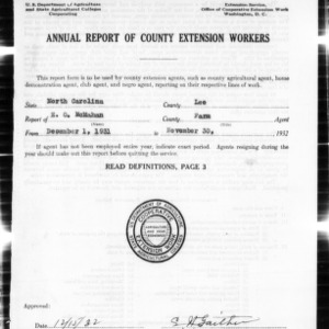 Annual Report of County Farm Extension Workers, Lee County, NC