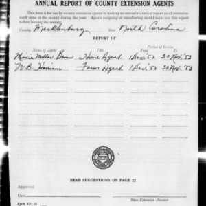 Annual Report of County Extension Agents, African American, Mecklenburg County, NC