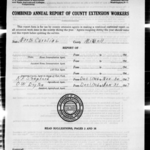 Combined Annual Report of County Extension Workers, Mitchell County, NC