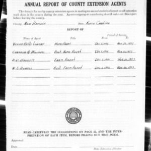 Annual Report of County Extension Agents, New Hanover County, NC
