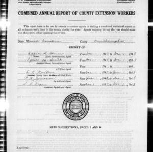 Combined Annual Report of County Extension Workers, Northampton County, NC