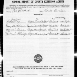 Annual Report of County Extension Agents, African American, Pasquotank County, NC