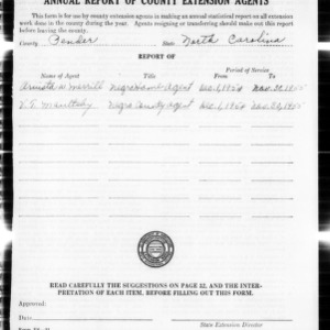 Annual Report of County Extension Agents, African American, Pender County, NC