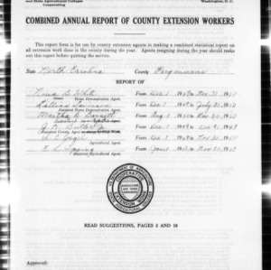 Combined Annual Report of County Extension Workers, Perquimans County, NC